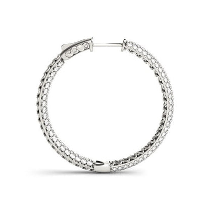 14k White Gold Two Row Pave Set Diamond Hoop Earrings (7 cttw) Bids.com