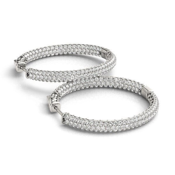 14k White Gold Two Row Pave Set Diamond Hoop Earrings (7 cttw) Bids.com