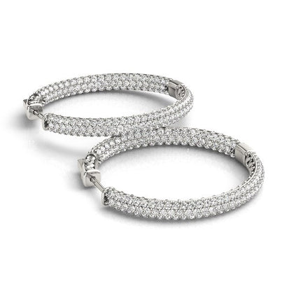 14k White Gold Two Row Pave Set Diamond Hoop Earrings (7 cttw) Bids.com