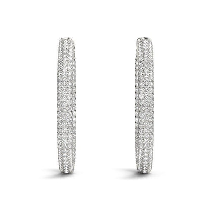 14k White Gold Two Row Pave Set Diamond Hoop Earrings (7 cttw) Bids.com