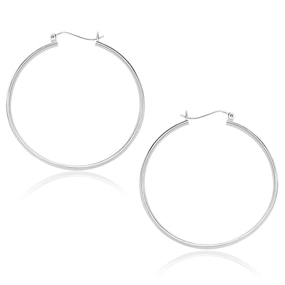 10k White Gold Polished Hoop Earrings (40mm) Bids.com