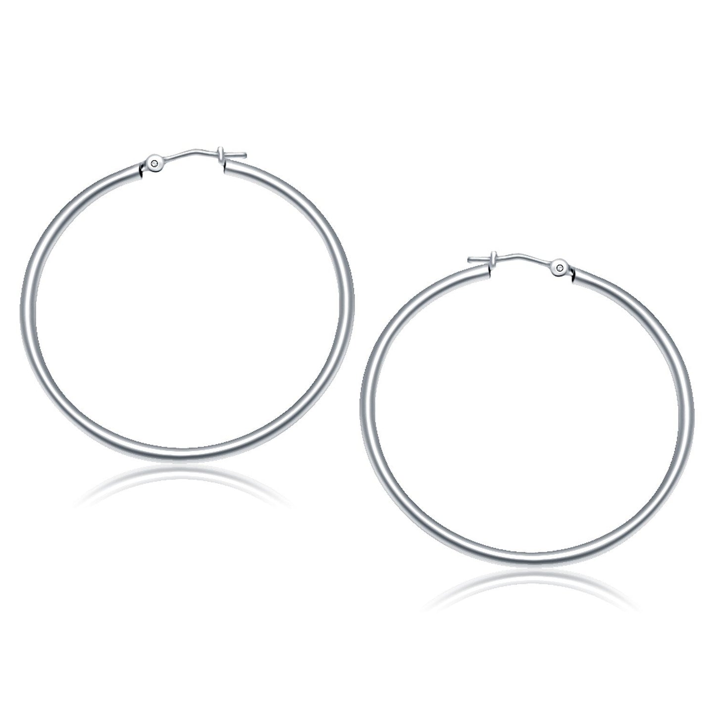 10k White Gold Polished Hoop Earrings (40 mm) Bids.com
