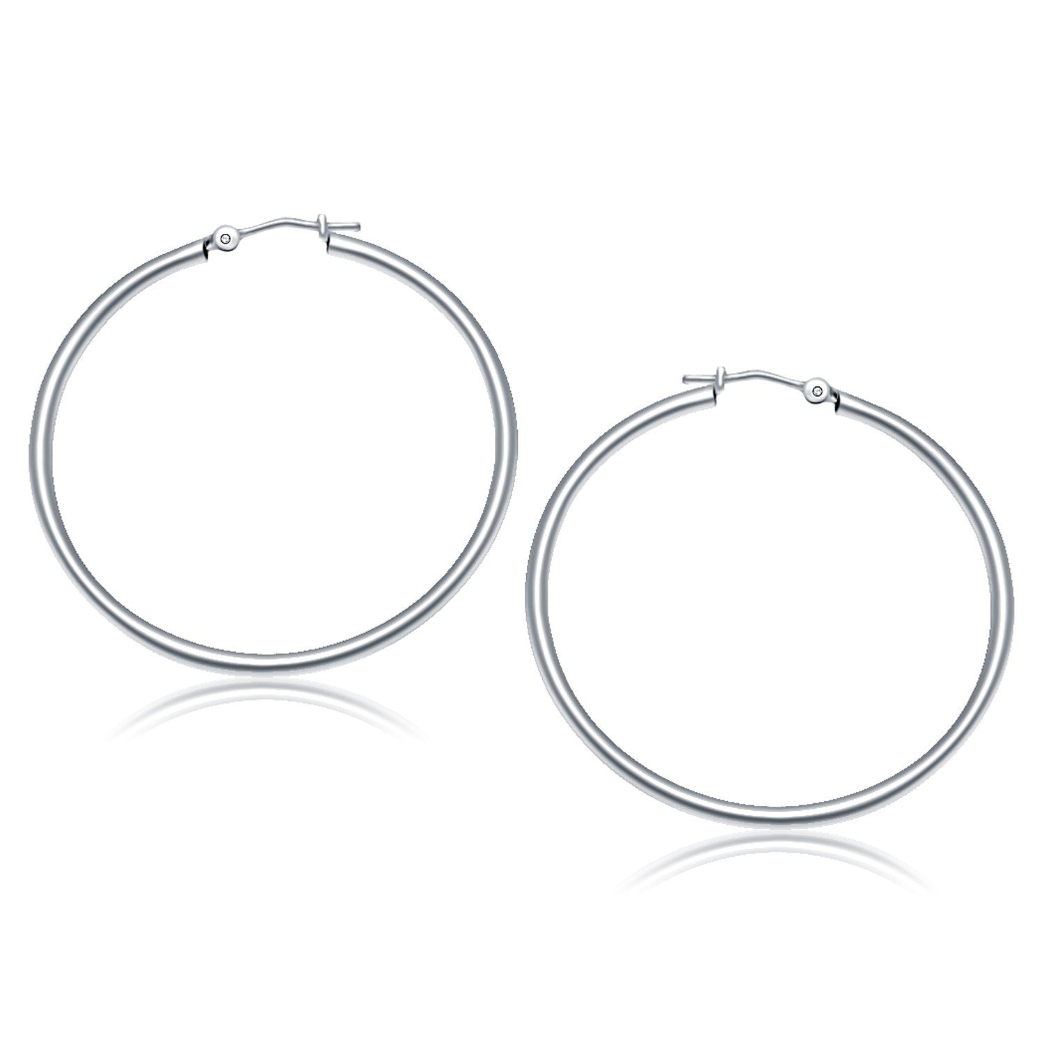 10k White Gold Polished Hoop Earrings (40 mm) Bids.com