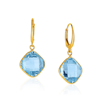 Drop Earrings with Blue Topaz Cushion Briolettes in 14k Yellow Gold Bids.com