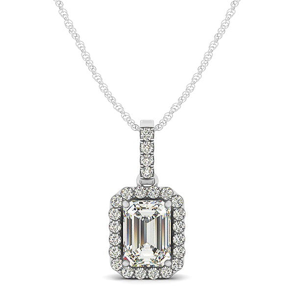 Halo Pendant With Emerald Center Diamond in 14k White Gold (1 1/5 cttw) Bids.com