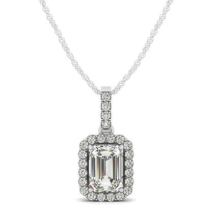 Halo Pendant With Emerald Center Diamond in 14k White Gold (1 1/5 cttw) Bids.com
