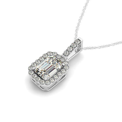 Halo Pendant With Emerald Center Diamond in 14k White Gold (1 1/5 cttw) Bids.com