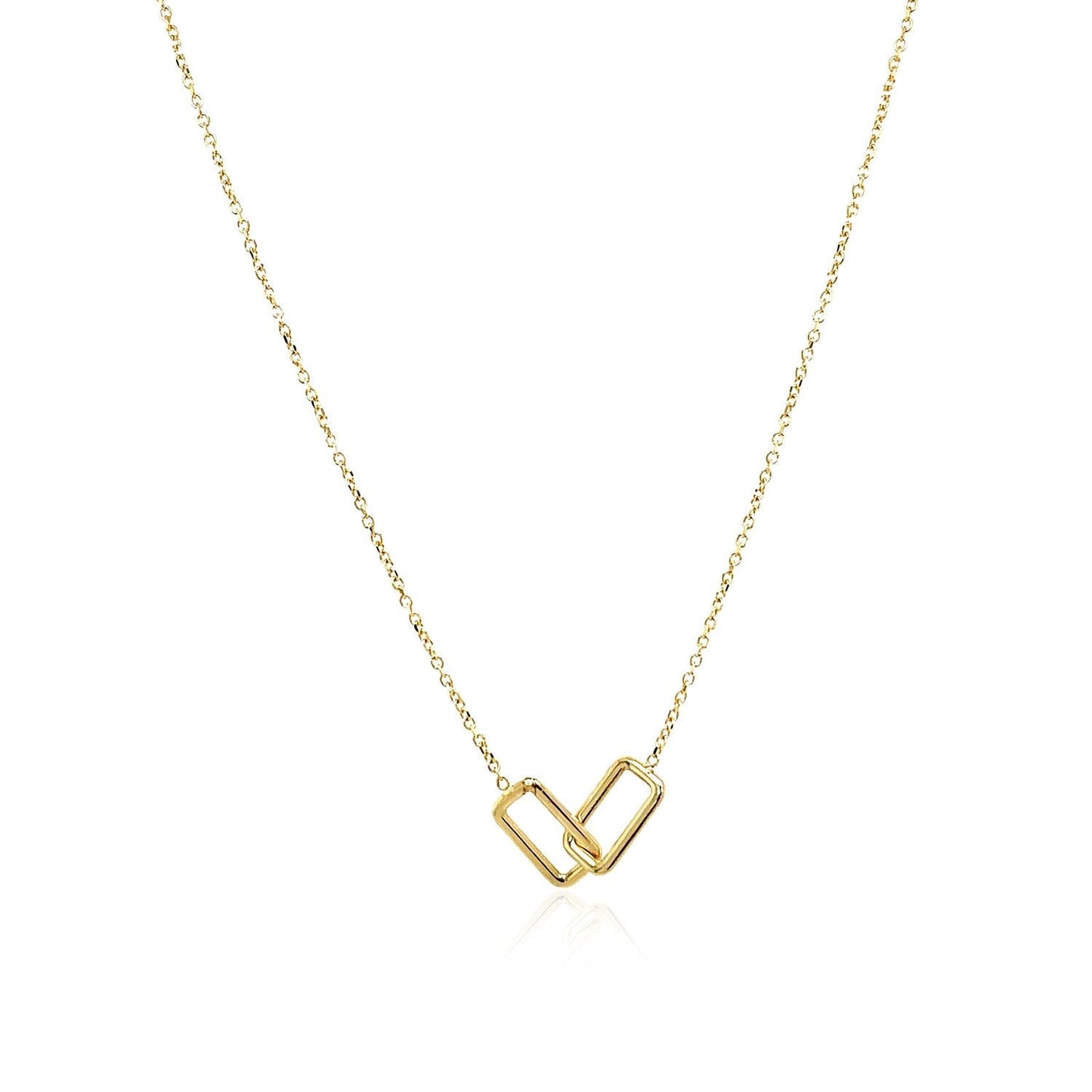 14k Yellow Gold Necklace with Interlocking Petite Rectangles Bids.com