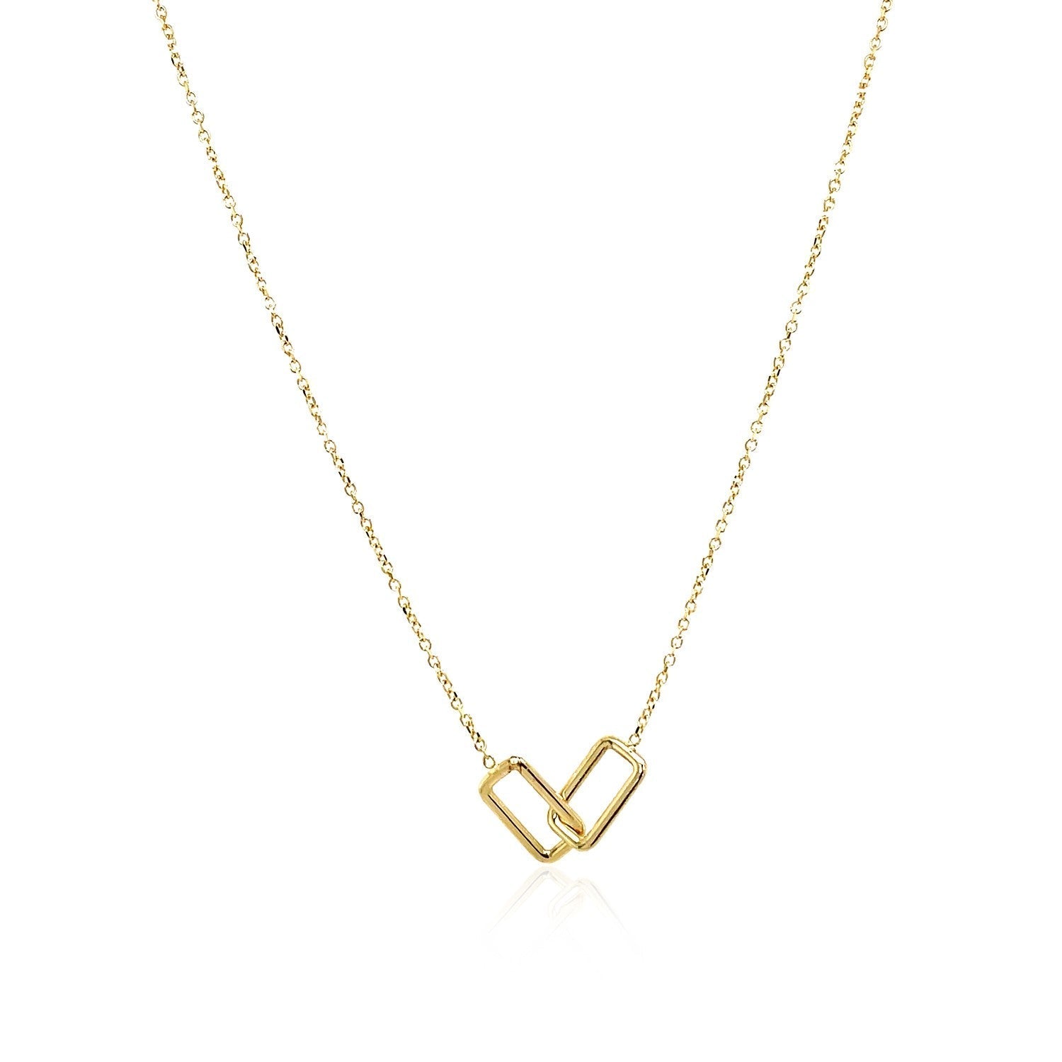 14k Yellow Gold Necklace with Interlocking Petite Rectangles Bids.com