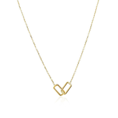 14k Yellow Gold Necklace with Interlocking Petite Rectangles Bids.com