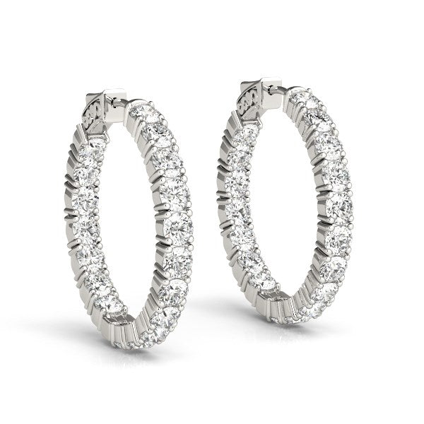 14k White Gold Two Sided Prong Set Diamond Hoop Earrings (3 1/2 cttw) Bids.com