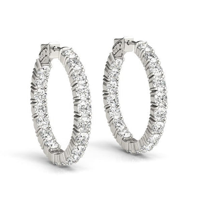 14k White Gold Two Sided Prong Set Diamond Hoop Earrings (3 1/2 cttw) Bids.com
