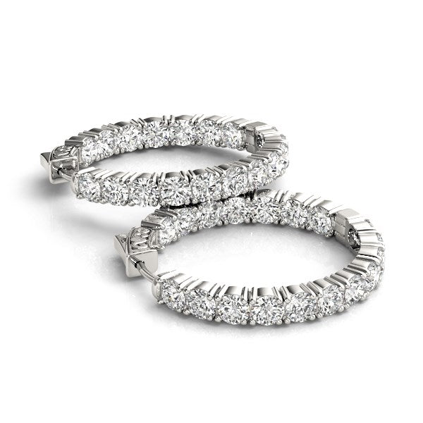 14k White Gold Two Sided Prong Set Diamond Hoop Earrings (3 1/2 cttw) Bids.com