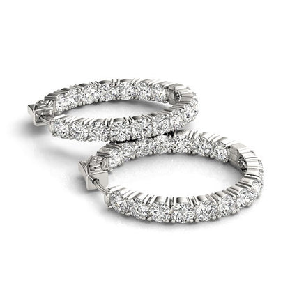 14k White Gold Two Sided Prong Set Diamond Hoop Earrings (3 1/2 cttw) Bids.com