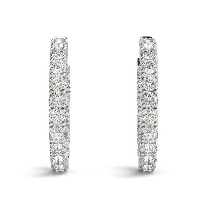 14k White Gold Two Sided Prong Set Diamond Hoop Earrings (3 1/2 cttw) Bids.com