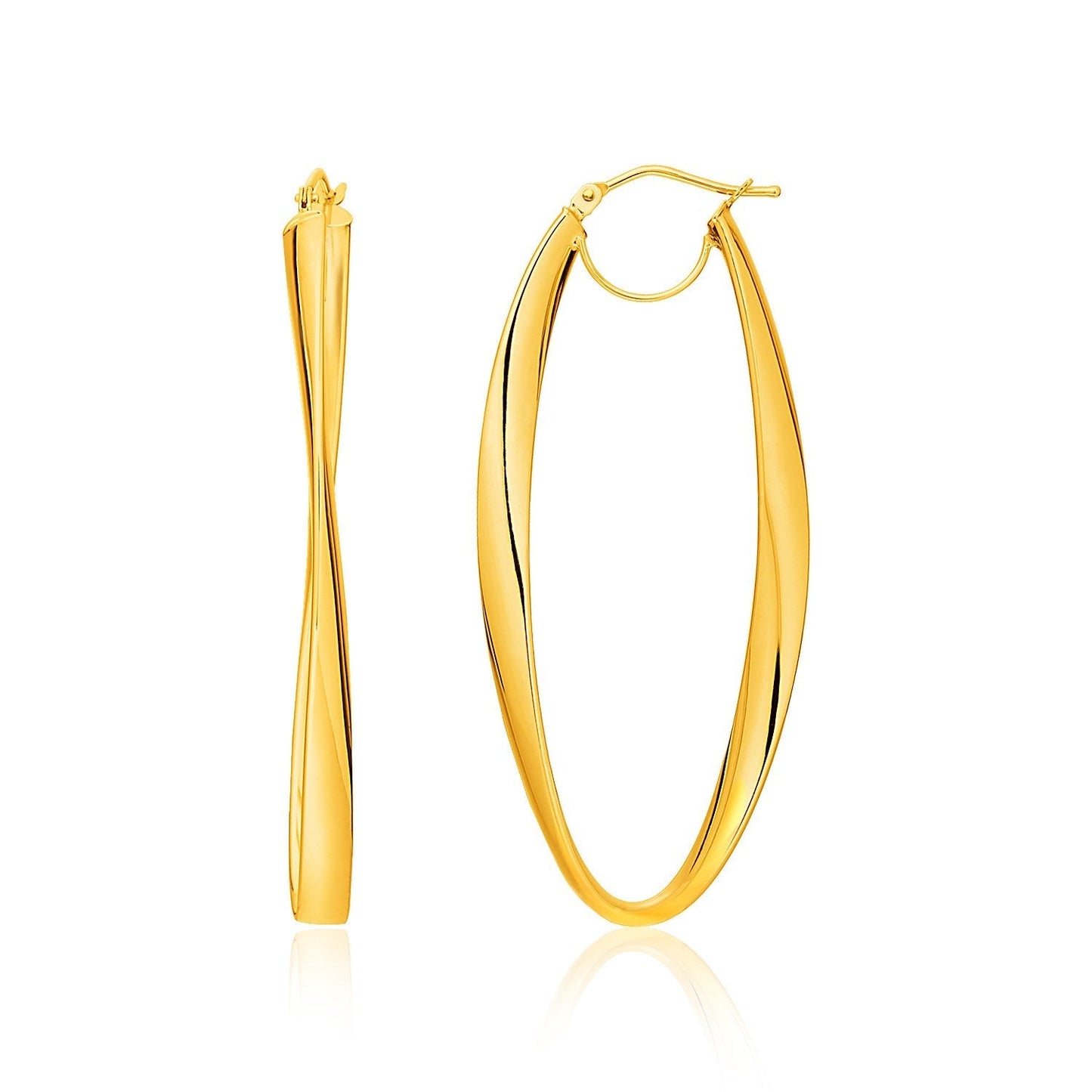14k Yellow Gold Twist Motif Oval Shape Hoop Earrings Bids.com