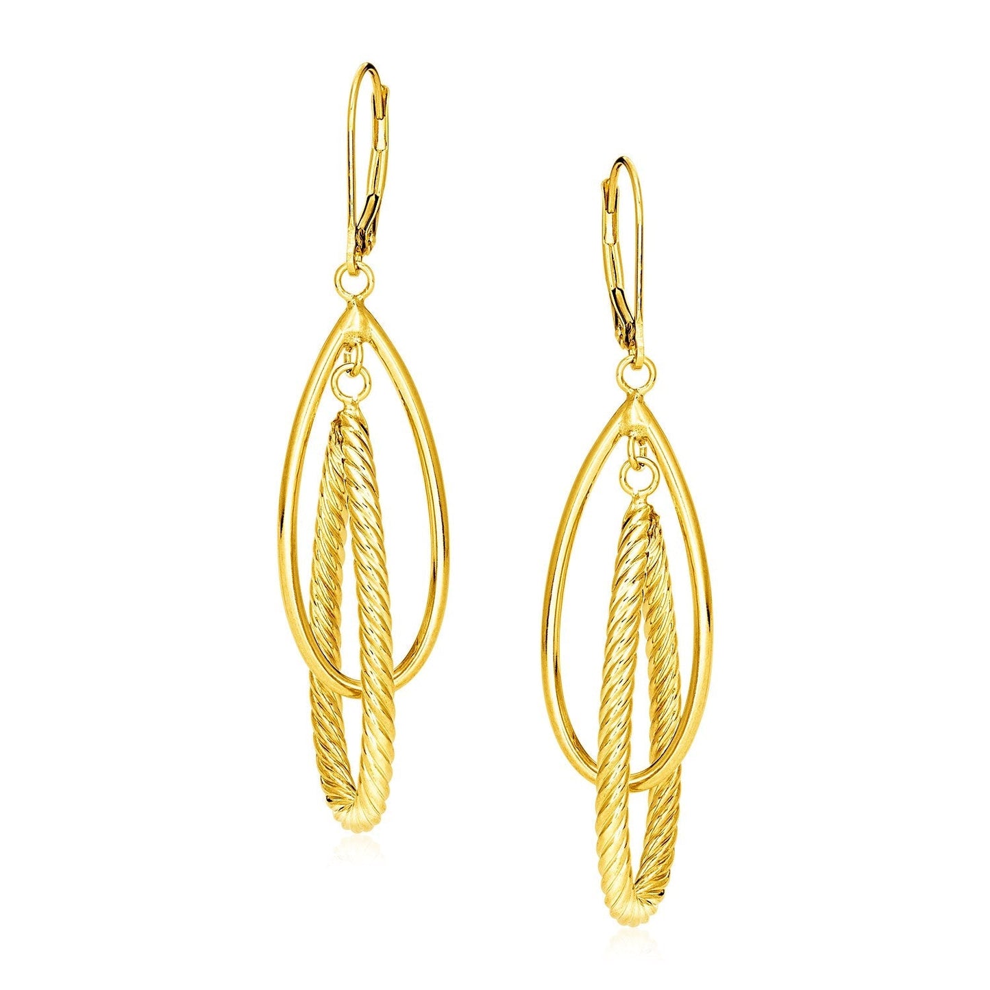14k Yellow Gold Earrings with Shiny and Textured Teardrop Dangles Bids.com