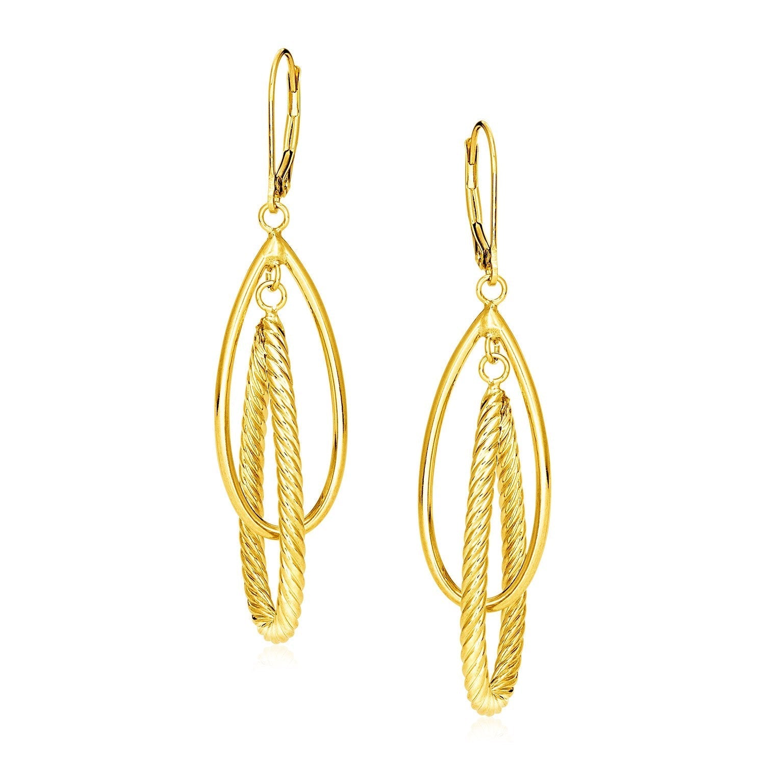 14k Yellow Gold Earrings with Shiny and Textured Teardrop Dangles Bids.com