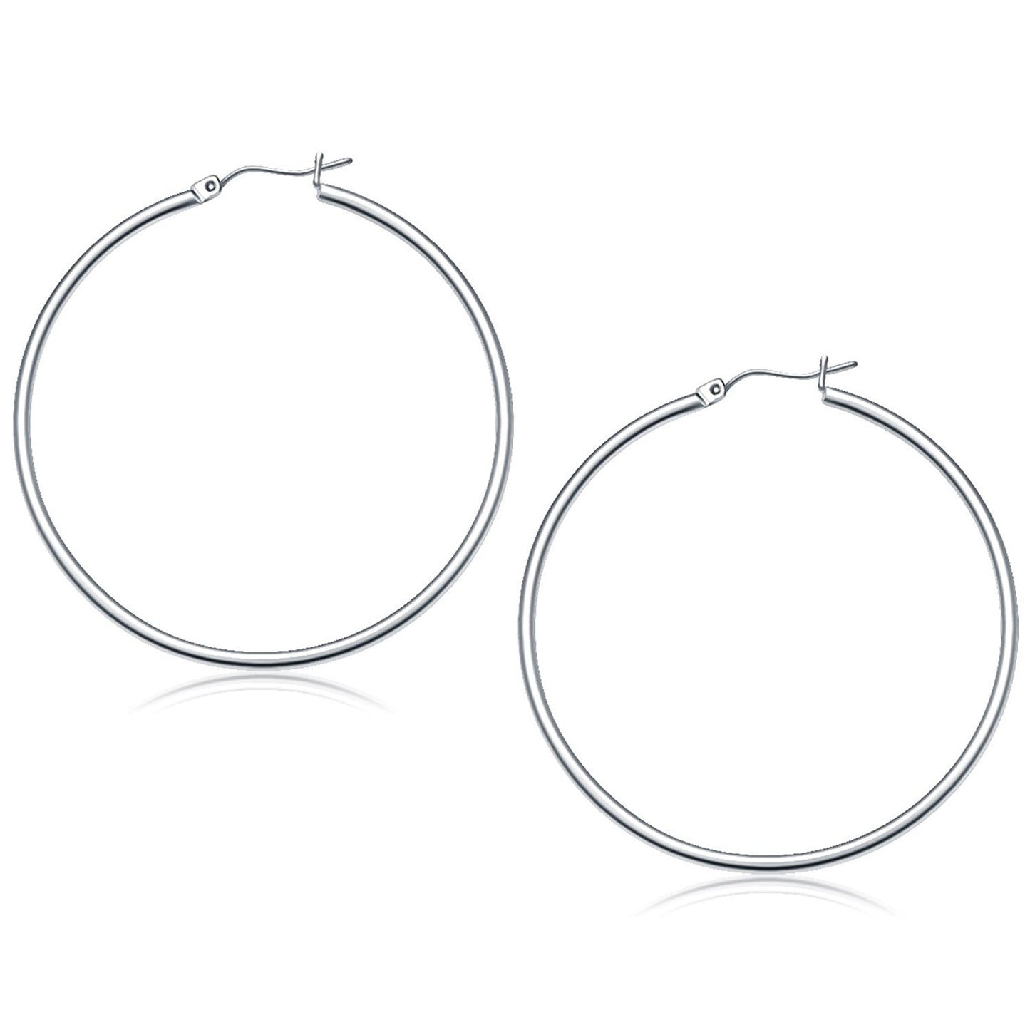 10k White Gold Polished Hoop Earrings (50 mm) Bids.com