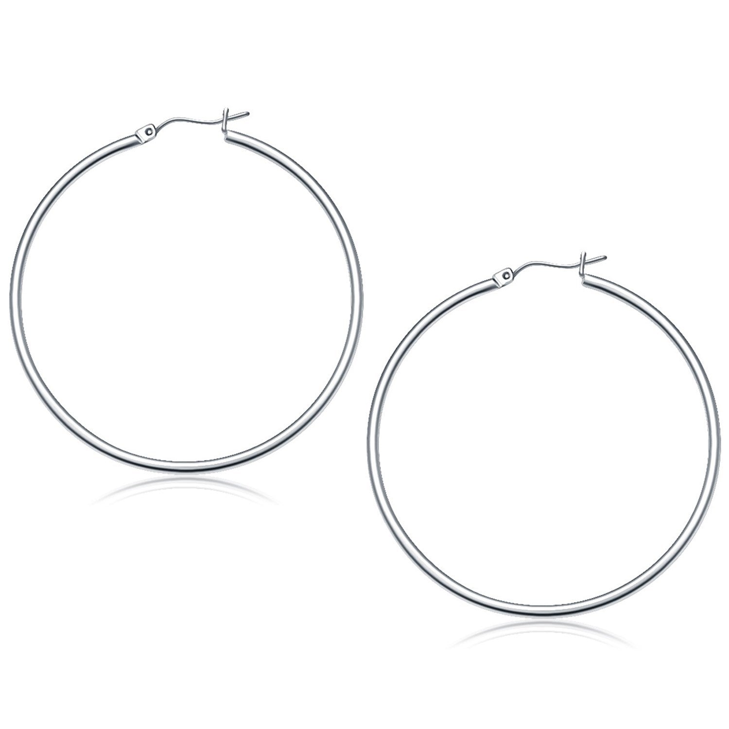 10k White Gold Polished Hoop Earrings (50 mm) Bids.com