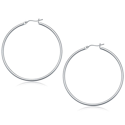 10k White Gold Polished Hoop Earrings (50 mm) Bids.com