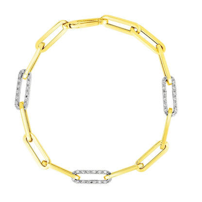 14k Yellow Gold 7 1/2 inch Paperclip Chain Bracelet with Three Diamond Links Bids.com