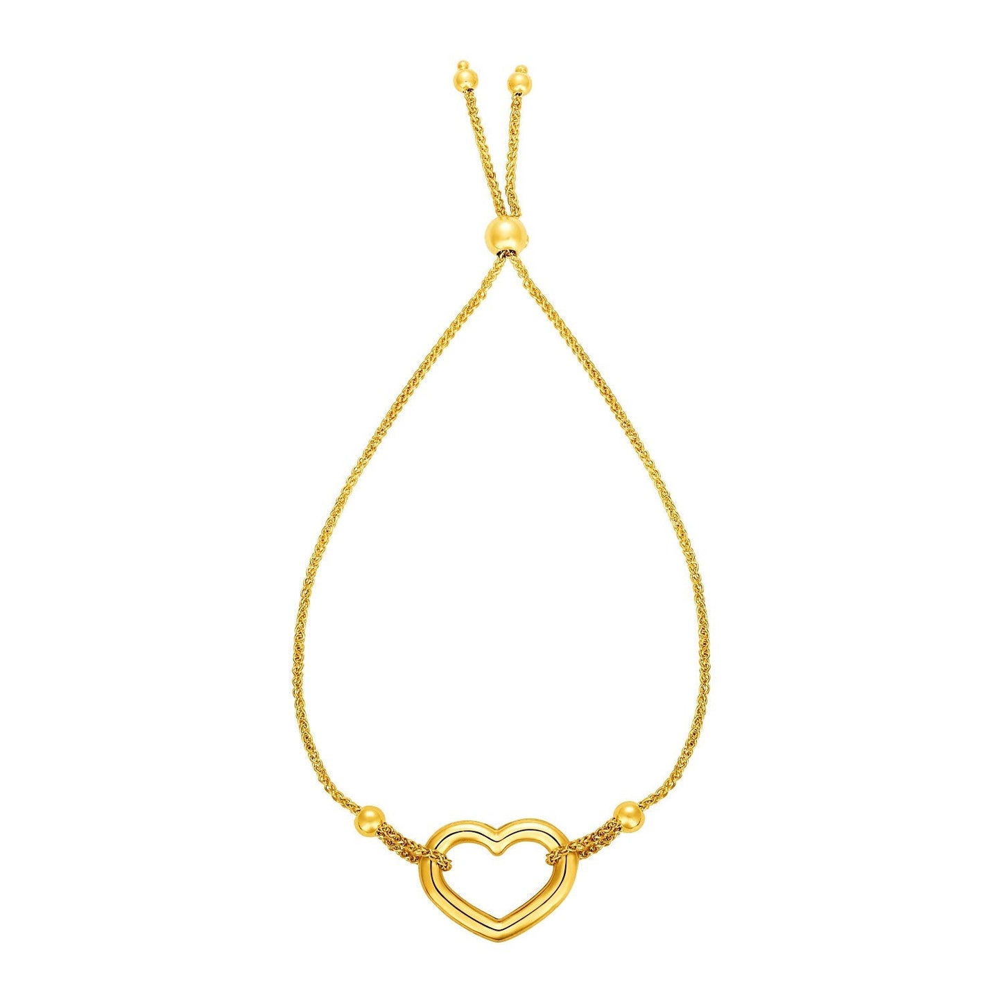 Adjustable Bracelet with Shiny Open Heart in 14k Yellow Gold Bids.com