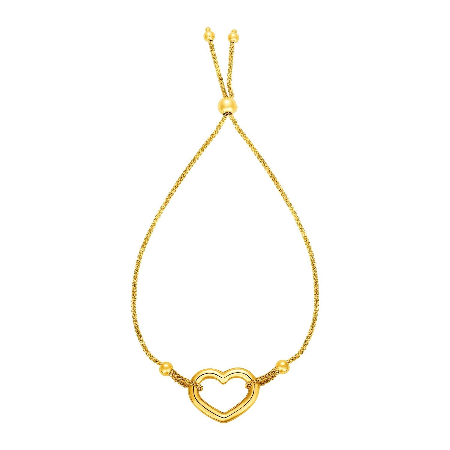 Adjustable Bracelet with Shiny Open Heart in 14k Yellow Gold Bids.com