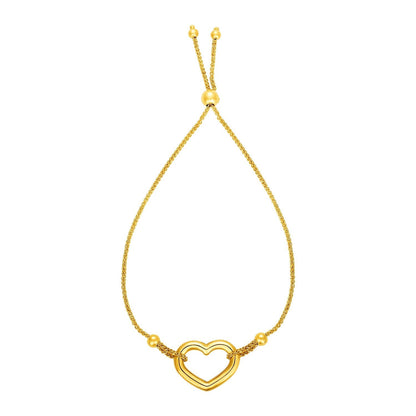 Adjustable Bracelet with Shiny Open Heart in 14k Yellow Gold Bids.com