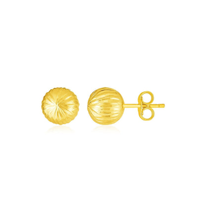 14K Yellow Gold Ball Earrings with Linear Texture Bids.com