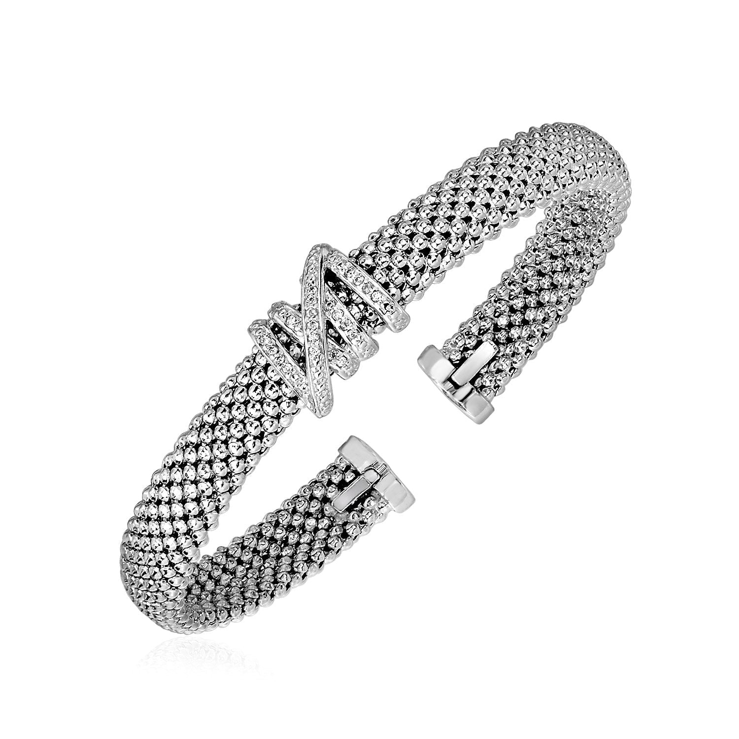 Popcorn Texture Cuff Bangle with Diamonds in Sterling Silver Bids.com
