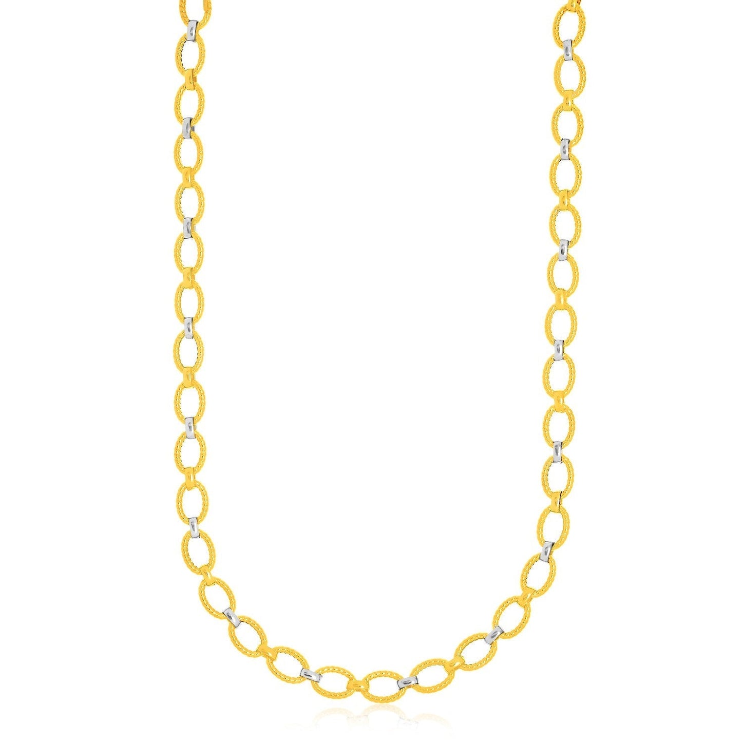 14k Two-Tone Gold Multi-Textured Oval Link Fancy Necklace Bids.com