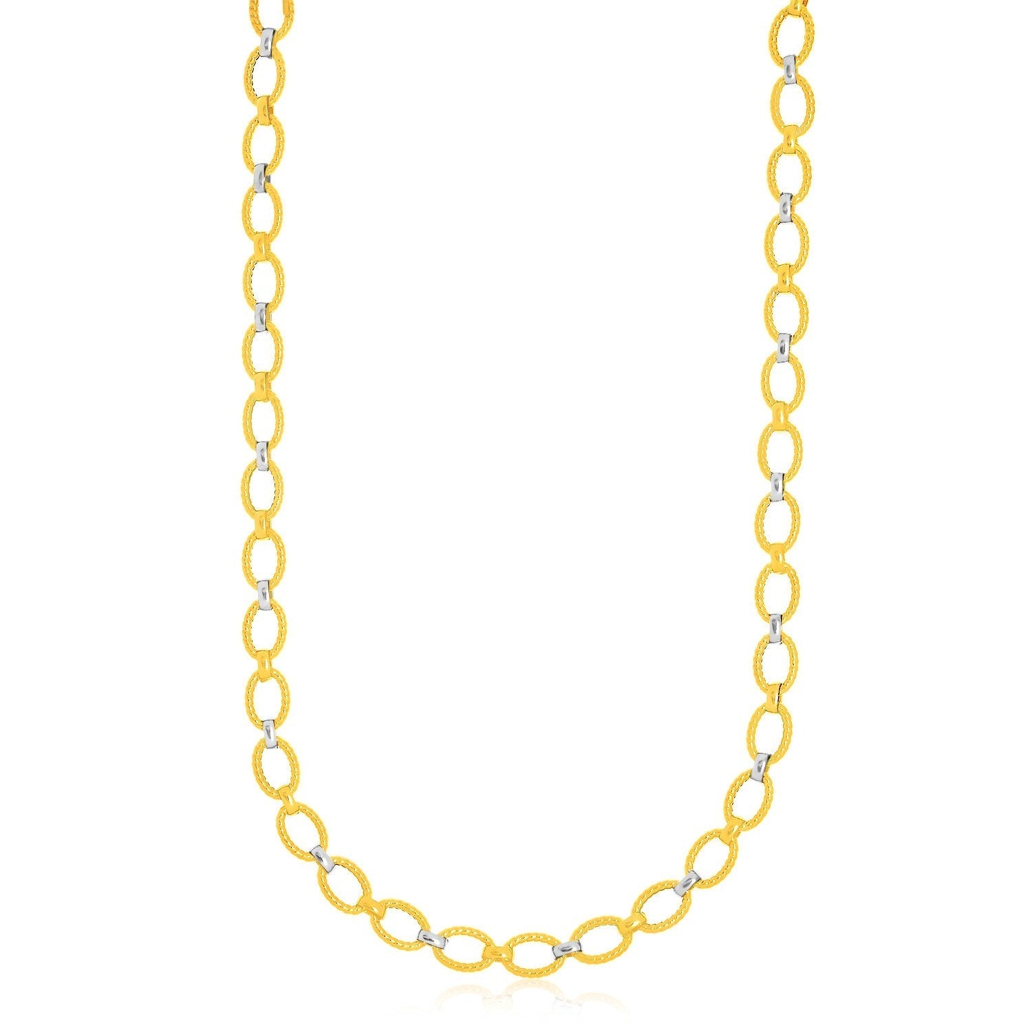 14k Two-Tone Gold Multi-Textured Oval Link Fancy Necklace Bids.com