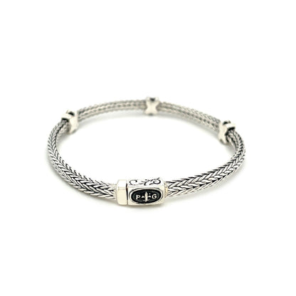 Woven Rope Bracelet with Black Sapphire X Accents in Sterling Silver Bids.com
