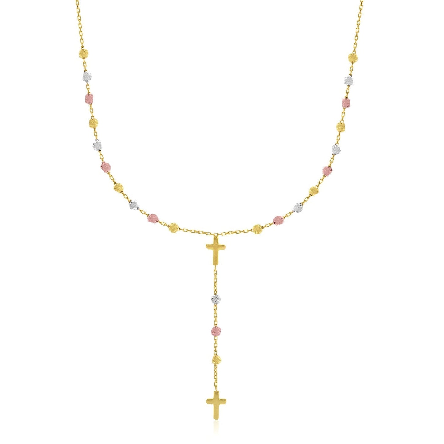 14k Tri-Color Gold Rosary Chain Necklace Bids.com