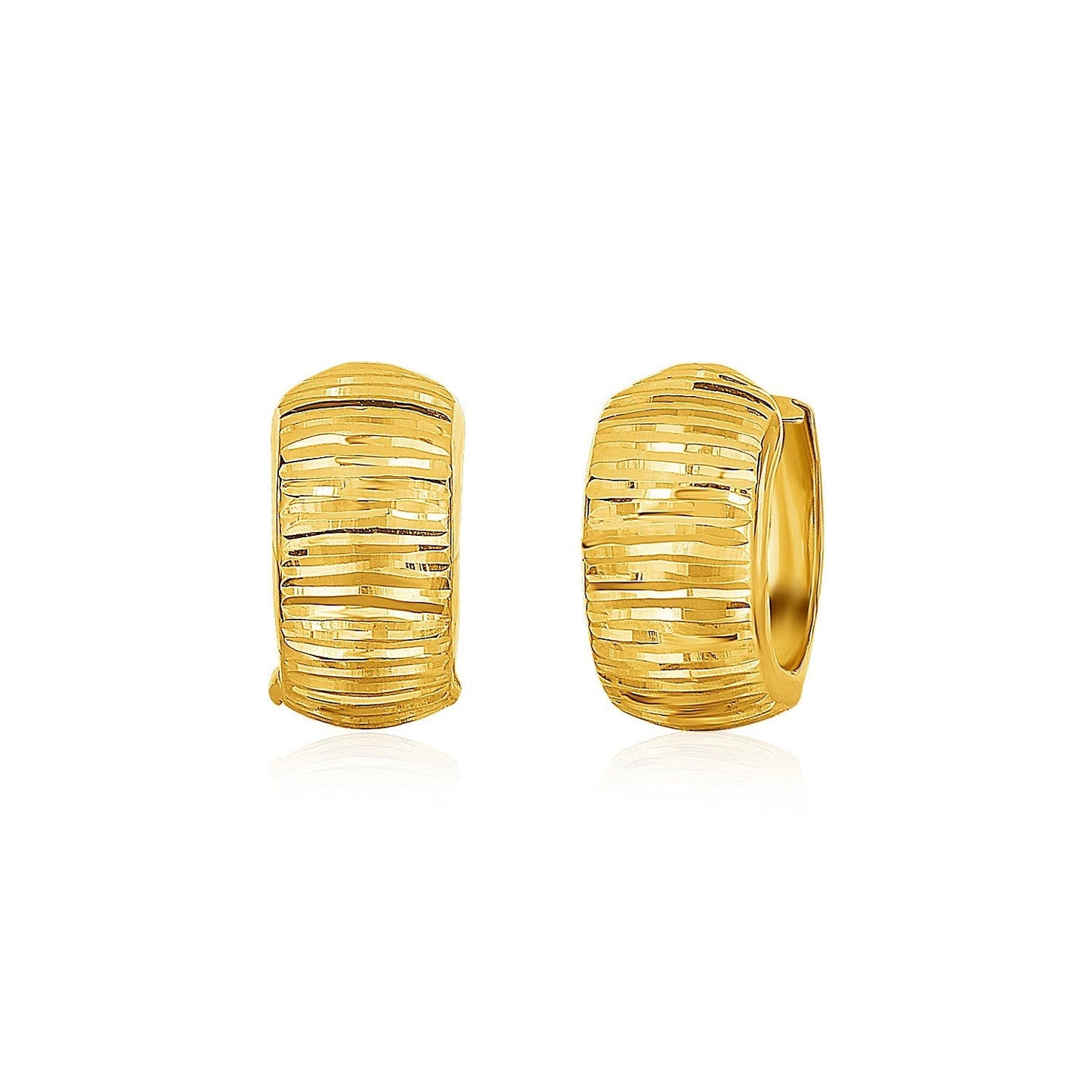 14k Yellow Gold Diamond Cut Hoop Design Earrings Bids.com