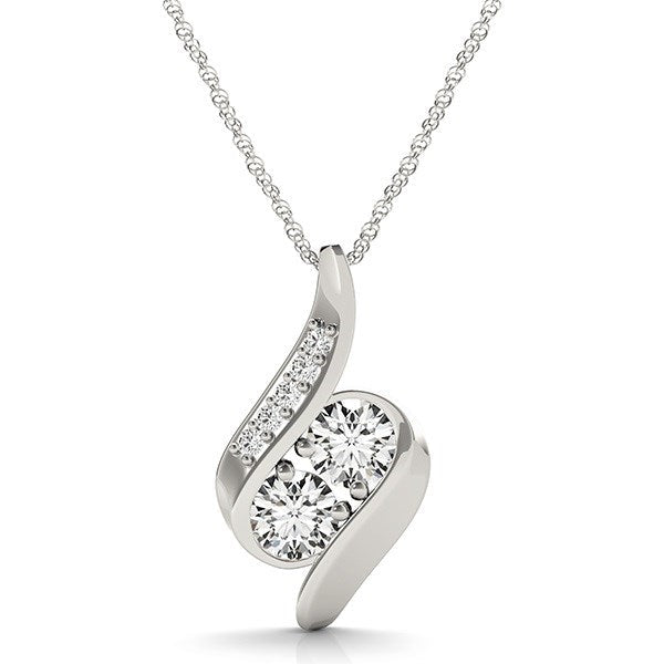14k White Gold Two Stone Curved Style Diamond Pendant (3/4 cttw) Bids.com