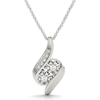 14k White Gold Two Stone Curved Style Diamond Pendant (3/4 cttw) Bids.com
