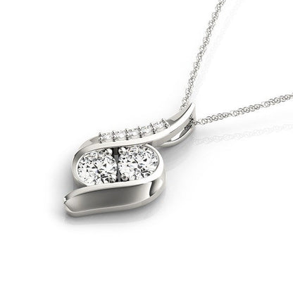 14k White Gold Two Stone Curved Style Diamond Pendant (3/4 cttw) Bids.com