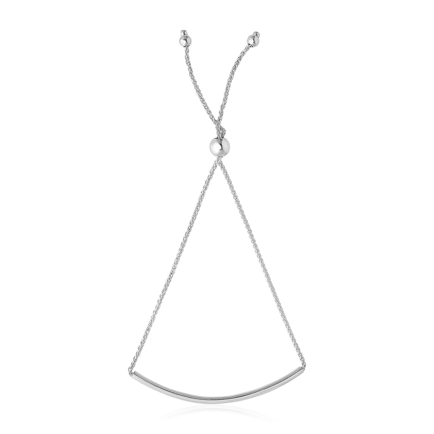 14k White Gold Smooth Curved Bar Lariat Design Bracelet Bids.com