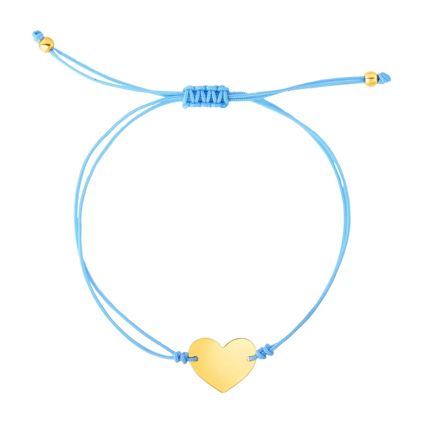 9 1/4 inch Blue Cord Adjustable Bracelet with 14k yellow Gold Heart Bids.com