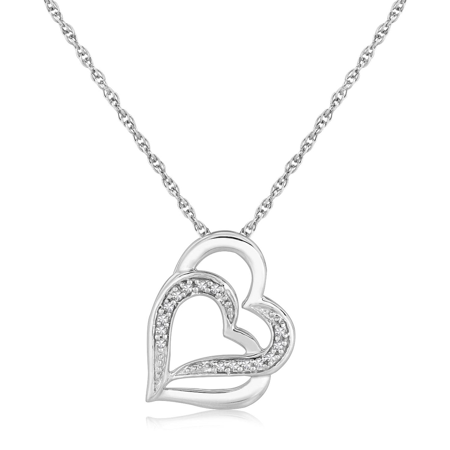 Sterling Silver Dual Heart Motif Pendant with Diamonds (.06 cttw) Bids.com