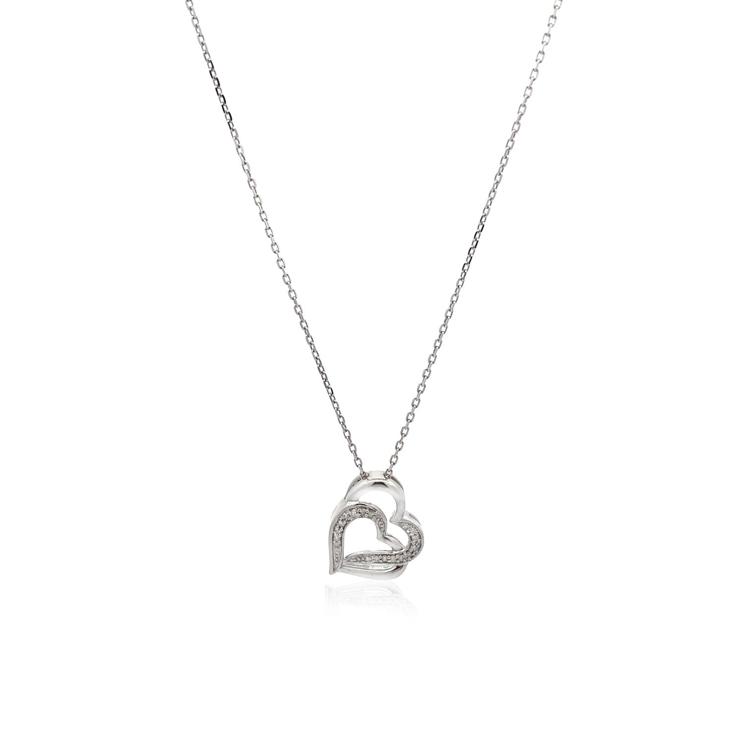Sterling Silver Dual Heart Motif Pendant with Diamonds (.06 cttw) Bids.com