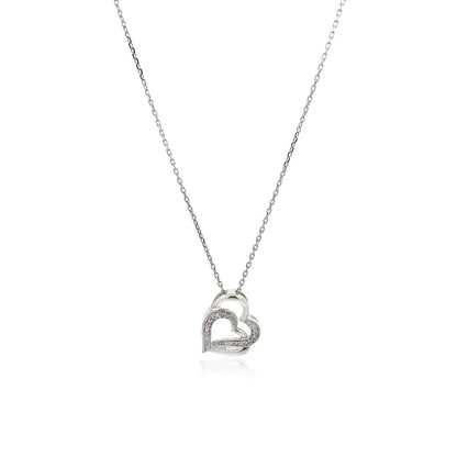 Sterling Silver Dual Heart Motif Pendant with Diamonds (.06 cttw) Bids.com