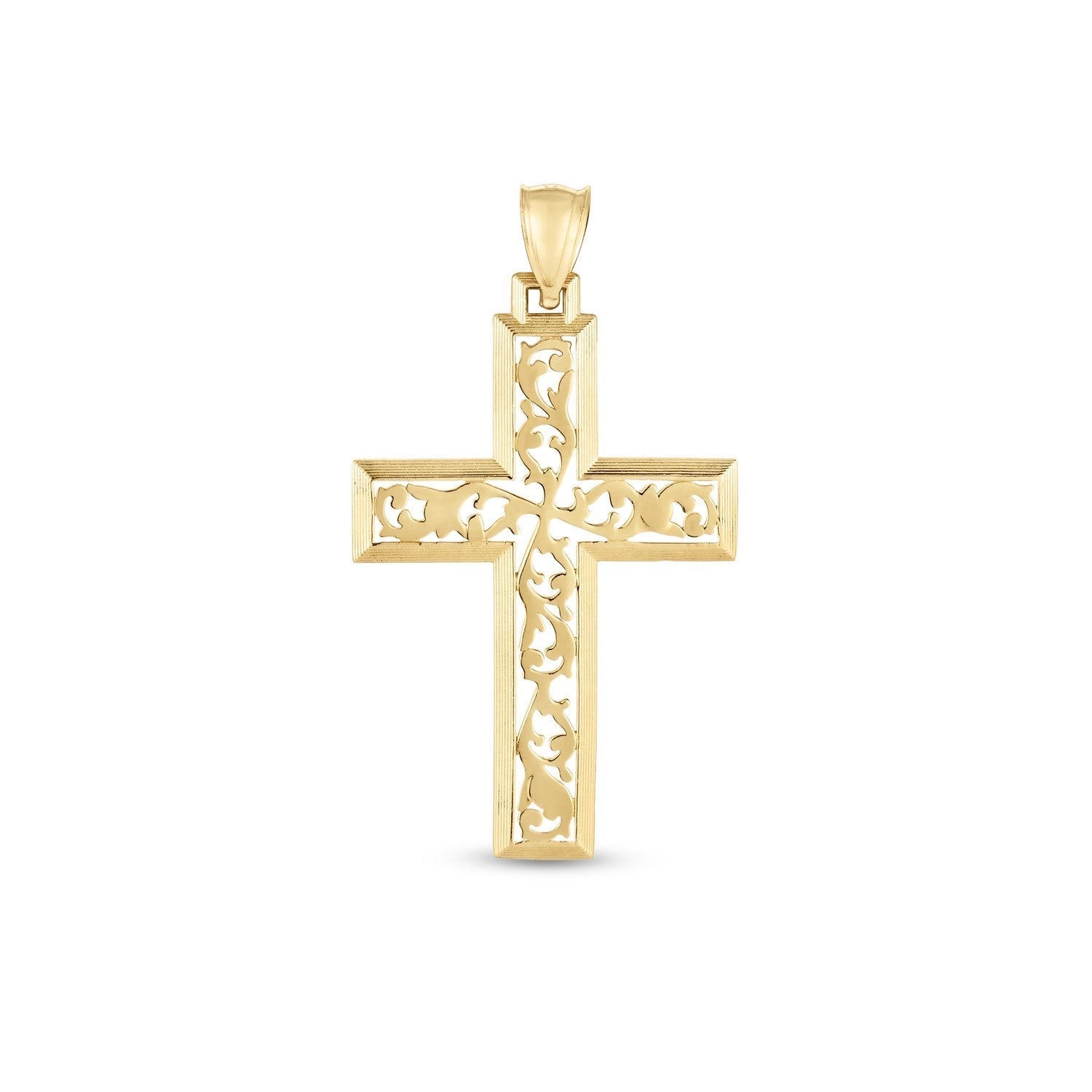 14k Yellow Gold High Polish Vine Cross Pendant Bids.com