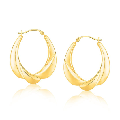 14k Yellow Gold Scallop Motif Graduated Oval Hoop Earrings Bids.com