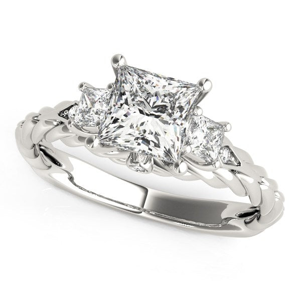 14k White Gold Princess Cut 3 Stone Antique Style Diamond Ring (1 1/8 cttw) Bids.com