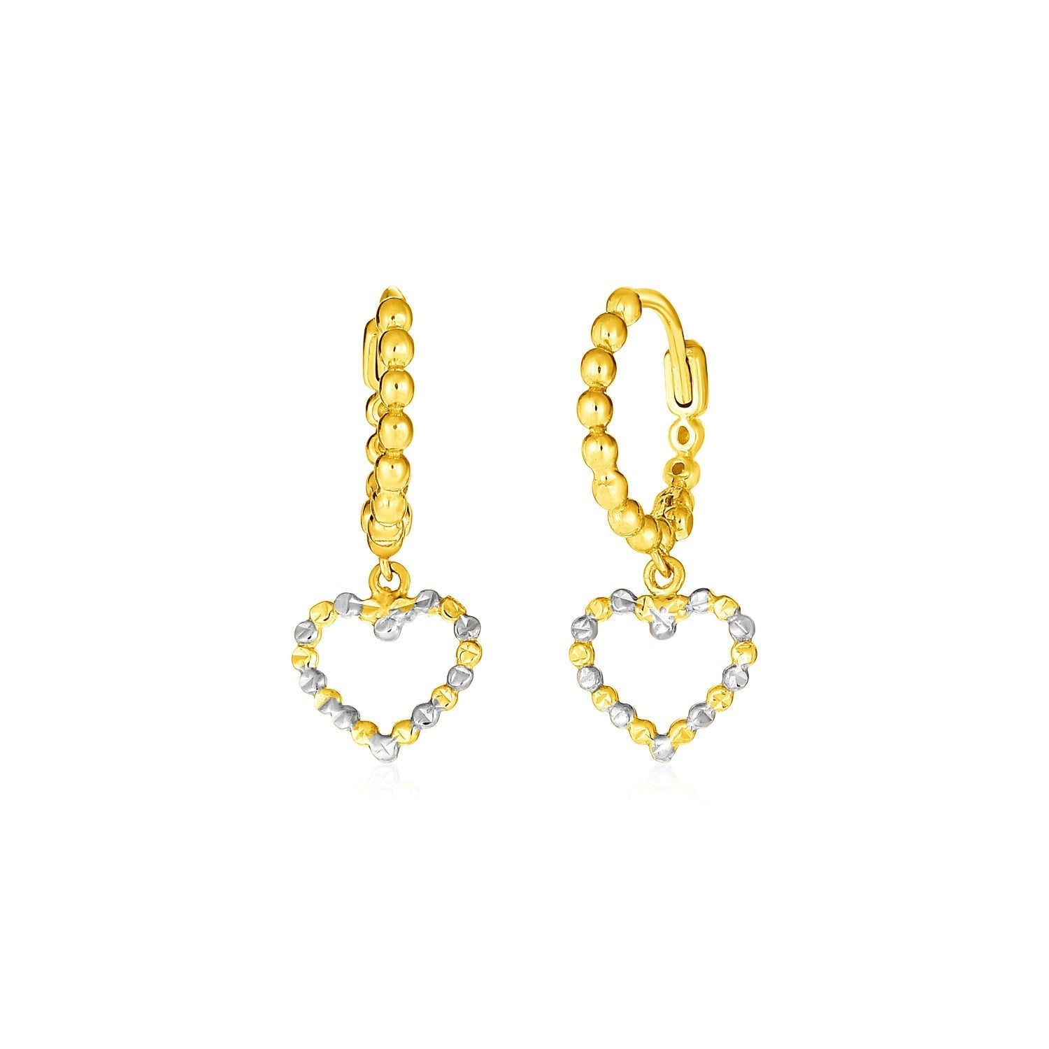14k Two Tone Gold Beaded Hoop Earrings with Hearts Bids.com