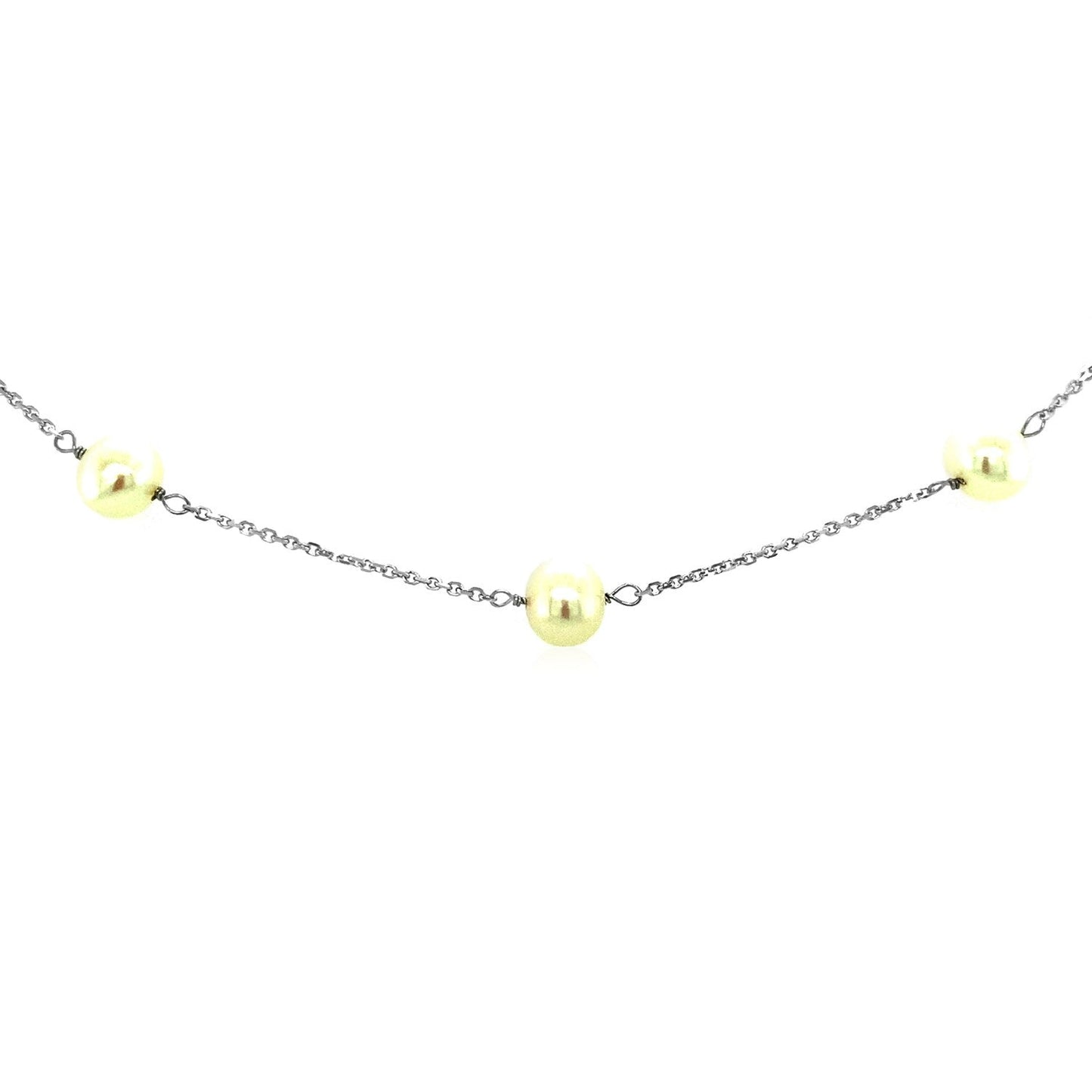 14k White Gold Necklace with White Pearls Bids.com
