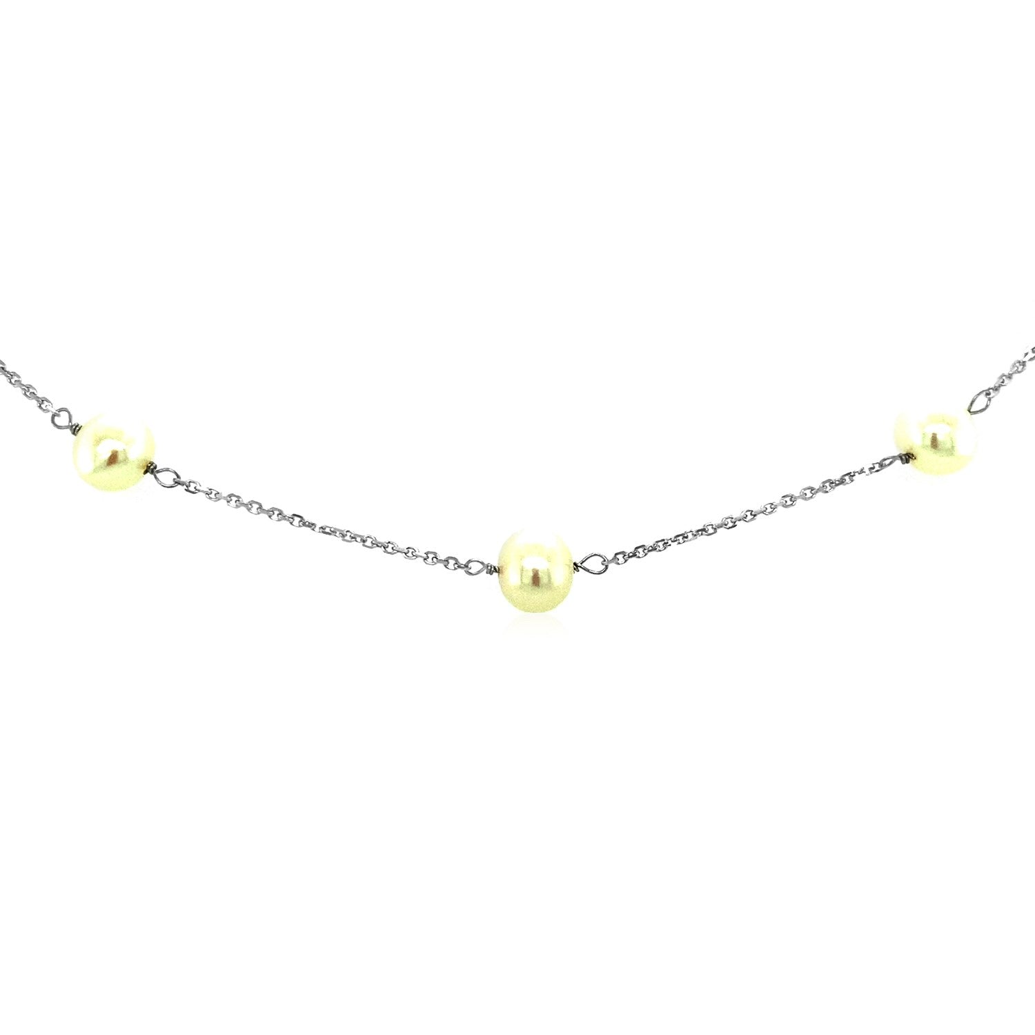14k White Gold Necklace with White Pearls Bids.com